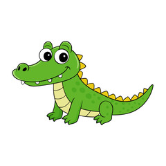Fototapeta premium A cute cartoon green alligator with big eyes smiling happily