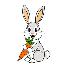 Cute cartoon bunny holding a fresh carrot with a happy expression