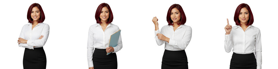 Four dynamic cutouts of a secretary: professional, organized, determined, and communicative. Perfect for corporate training, HR, business presentations,