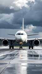 Airplane landing in stormy weather