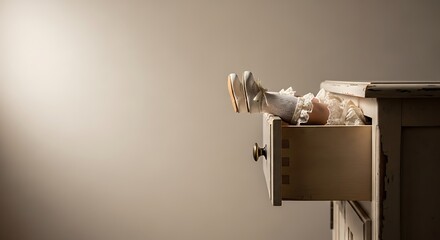 Doll Legs Emerging from Drawer