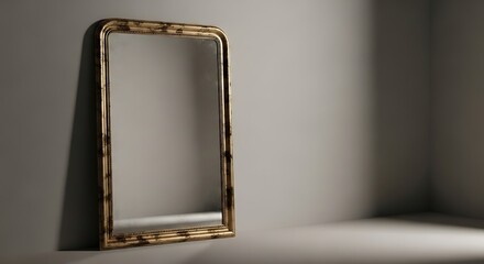 Vintage Mirror Leaning Against Neutral Wall