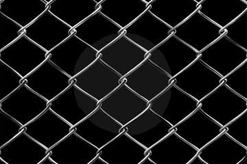 Fototapeta premium Close-Up of a Metallic Chain-Link Fence with Reflections on a Black Background