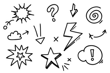 Collection of hand drawn doodle icons and symbols