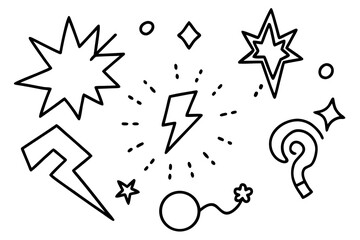 Collection of hand drawn comic style symbols and icons