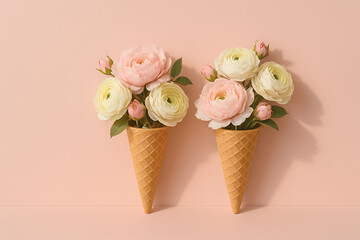 Flower filled ice cream cones