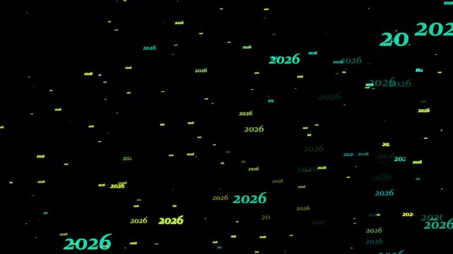 Colorful glowing numbers 2026 and 202 on a dark background green