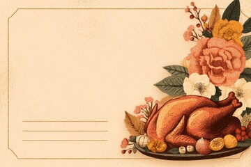 Cozy thanksgiving dinner invitation tag rustic home illustration warm retro style