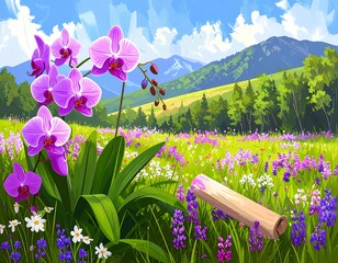 Floral meadow, mountain vista
