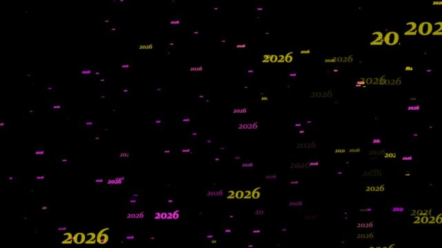 Multicolored glowing numbers 2026 and 202 on a dark background green