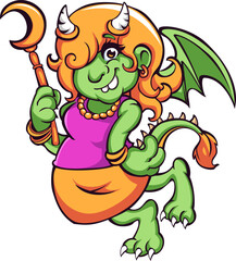 Cute Dragon Girl Cartoon Mascot Character