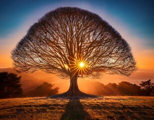 radiant sunrise shining through branches of a tree of life sunrise tree of life nature branches sunlight glowing