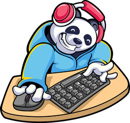 Cute Panda Gamer with Keyboard and Headset Mascot