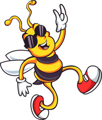 Cool Bee with Sunglasses Dancing Cartoon Character