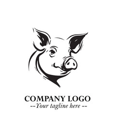 Head of Pig Logo Symbol in Black on the White Background with Simple Modern Animal Design