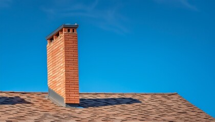 brick chimney against clear blue sky rooftop detail home exterior real estate imagery
