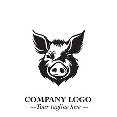 Head of Pig Logo Symbol in Black on the White Background with Simple Modern Animal Design