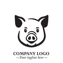 Head of Pig Logo Symbol in Black on the White Background with Simple Modern Animal Design