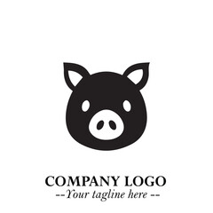 Head of Pig Logo Symbol in Black on the White Background with Simple Modern Animal Design