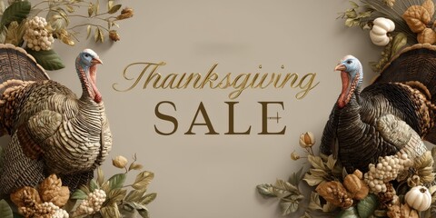 Thanksgiving sale banner template featuring elegant typography and gold accents