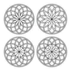 Four geometric mandala circle pattern designs