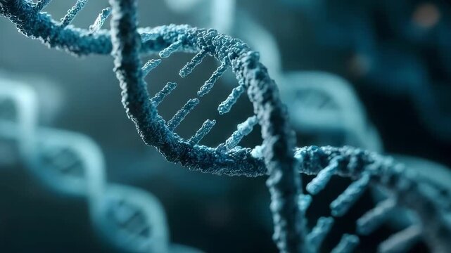 A close-up of a DNA double helix, the molecule that carries genetic information.