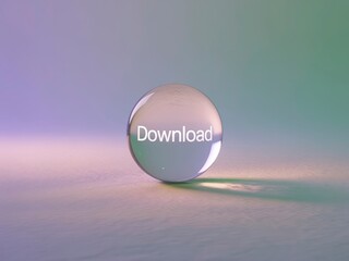 A translucent sphere with the word "Download" displayed on its surface, set against a softly colored background, creating a modern, digital feel.