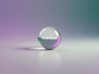 A glossy spherical button with the word "Download" displayed, set against a soft gradient background of purple and green hues.