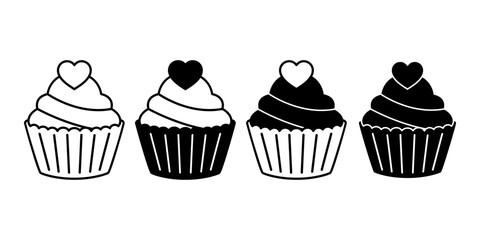 Cupcake Valentine Black Icon Bundle for Romantic Celebration Design
