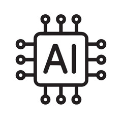 AI Chip Icon, Solid Line Smart Processor and Computing Symbol.