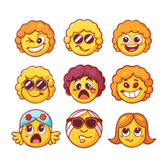 Set of 70s groovy comic faces vector. Collection of cartoon character faces, leg, hand in different emotions happy, angry, sad, cheerful. Cute retro groovy hippie illustration for decorative, sticker.