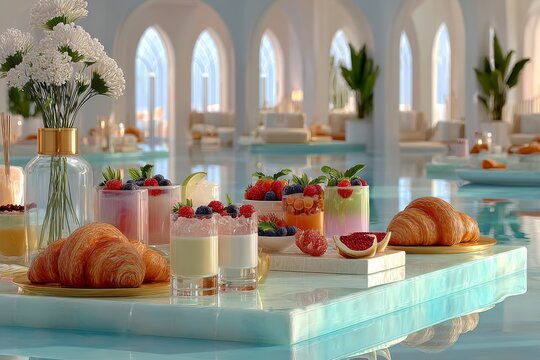 Elegant office brunch, innovative corporate hospitality. Generative AI