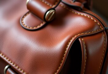 Close-up of handcrafted leather satchel, stitching detail visible,   handmade leather,  close up