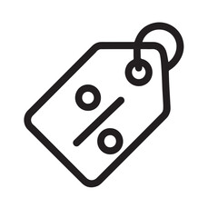 Discount Tag Icon Vector, Sale Label Symbol, Price Tag Badge for Promotion, Coupon Offer Sign, Black Outline Isolated on White Background