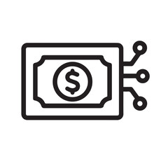 Digital Money Icon, Solid Line Fintech and Online Currency Symbol