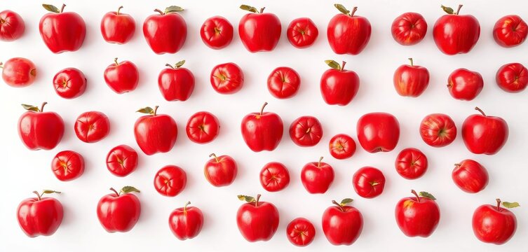 Infinite repeating pattern of red apples on white background, geometric, design