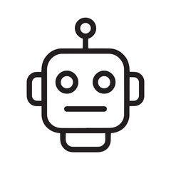 Robot Head Icon, Solid Line AI Assistant and Digital Brain Symbol