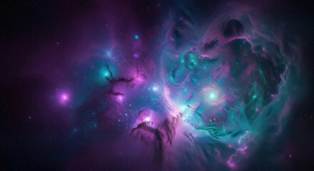 Beyond Our Mortal Eyes Galaxy Dances With Turquoise and Violet Hues in This Celestial Landscape