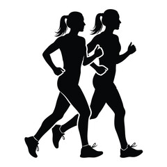 Runners silhouettes jogging side by side graphic