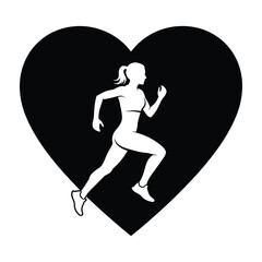 Runner silhouette inside heart shape graphic icon