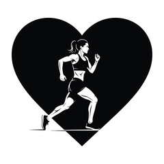 Runner silhouette centered in black heart shape graphic