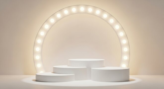 Radiant Stage Backdrop With Glowing Arch Creates a Sophisticated Showcase for Product Presentation or Elegant Display