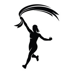 Runner silhouette holding flowing ribbon banner overhead