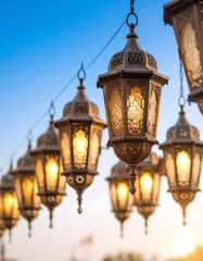 Ornate lanterns hanging in a row