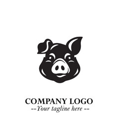 Head of Pig Logo Symbol in Black on the White Background with Simple Modern Animal Design
