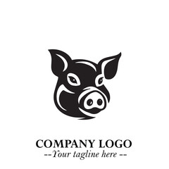 Head of Pig Logo Symbol in Black on the White Background with Simple Modern Animal Design