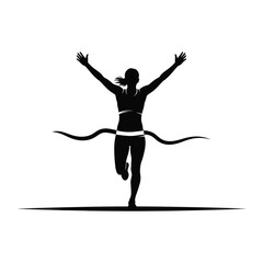 Runner from behind with arms raised crossing finish line