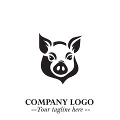 Head of Pig Logo Symbol in Black on the White Background with Simple Modern Animal Design