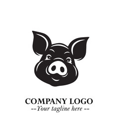 Head of Pig Logo Symbol in Black on the White Background with Simple Modern Animal Design