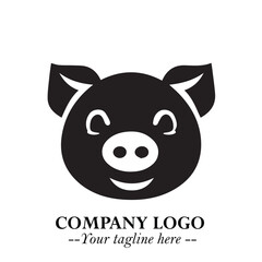 Head of Pig Logo Symbol in Black on the White Background with Simple Modern Animal Design